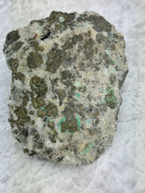 Pyrite Specimen on Quartz with flashes of Malachite - 1.751Kikos RARE - Protection & Energy