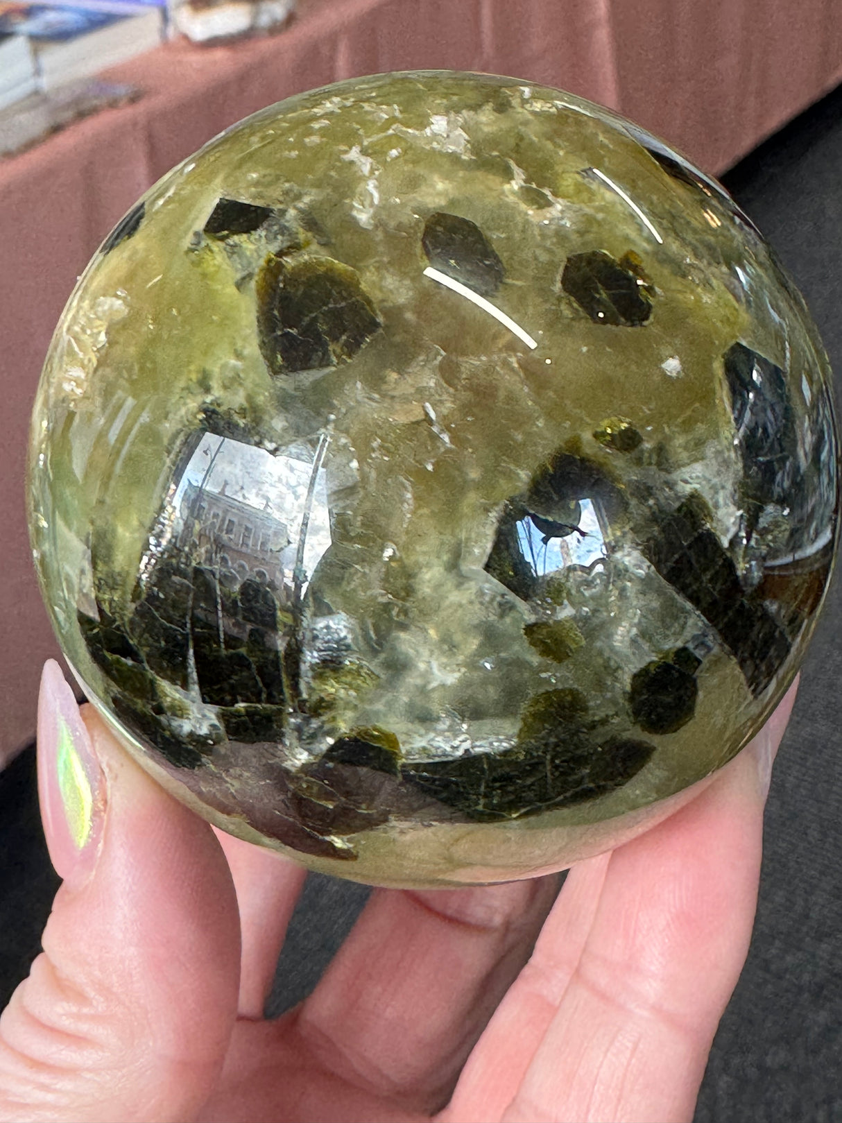 Prehnite and Epidote Sphere 565g 7.5cm