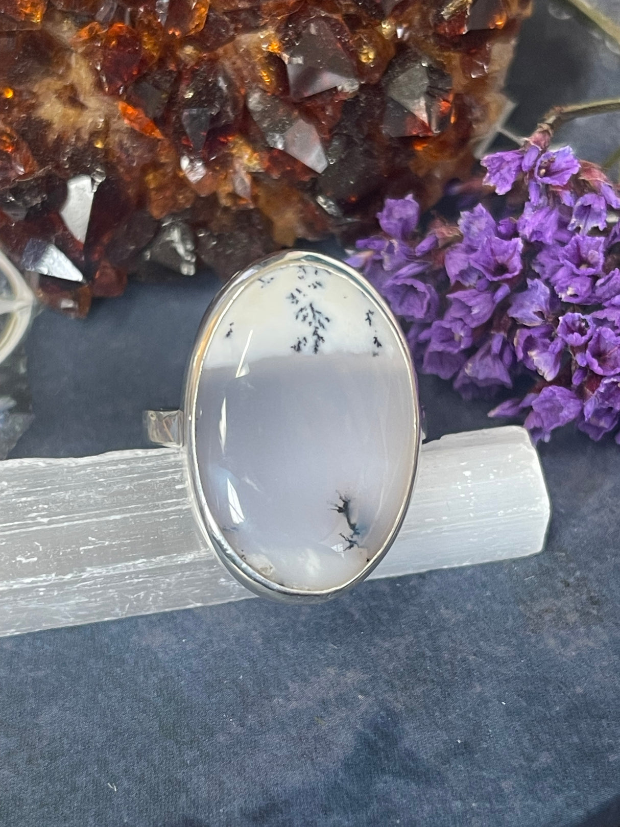 Dendritic Agate Silver Ring Size 10 #3 - Earth Healer - Protection