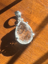 Clear Quartz Teardrop Faceted Chunky Silver Pendant & Chain - Master Healer. High Vibrational.