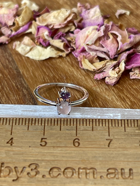 Amethyst & Rose Quartz Silver Ring Size 7 - “I trust my intuition and allow it to guide me each day”