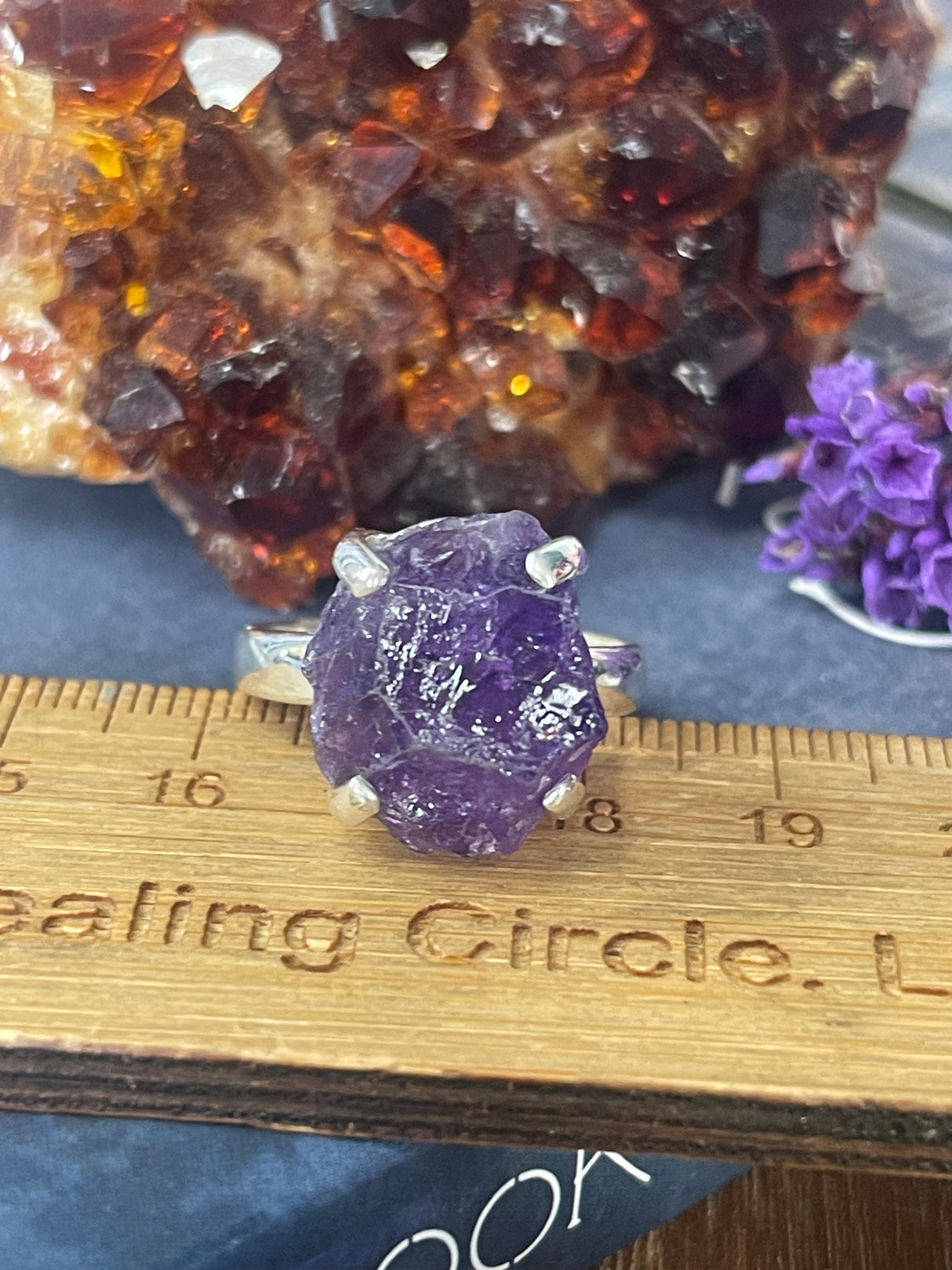 Amethyst Unpolished Silver Ring Size 10 #1 - “I trust my intuition and allow it to guide me each day”