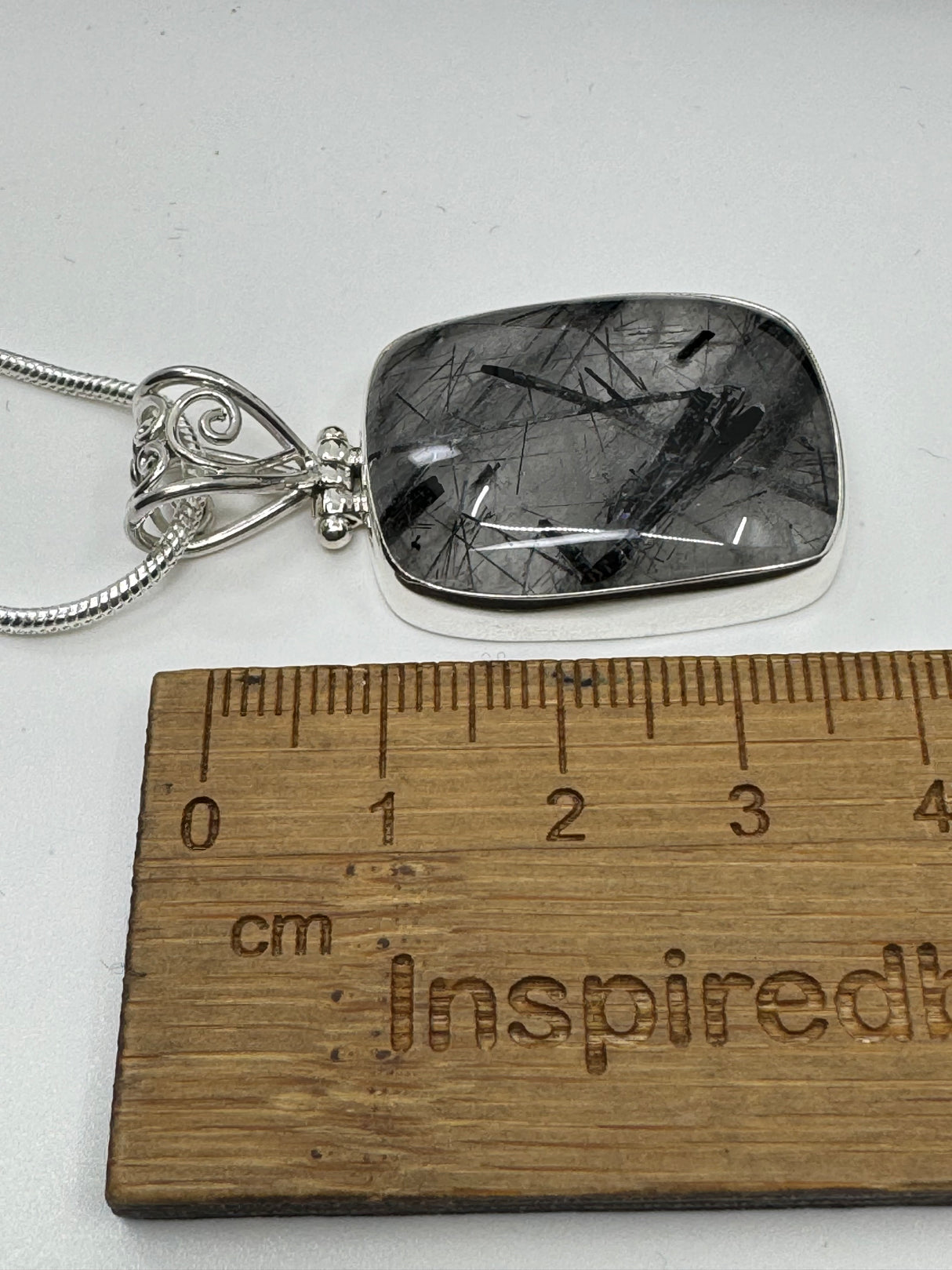 Black Tourmaline in Quartz Silver Pendant & Chain - Protection