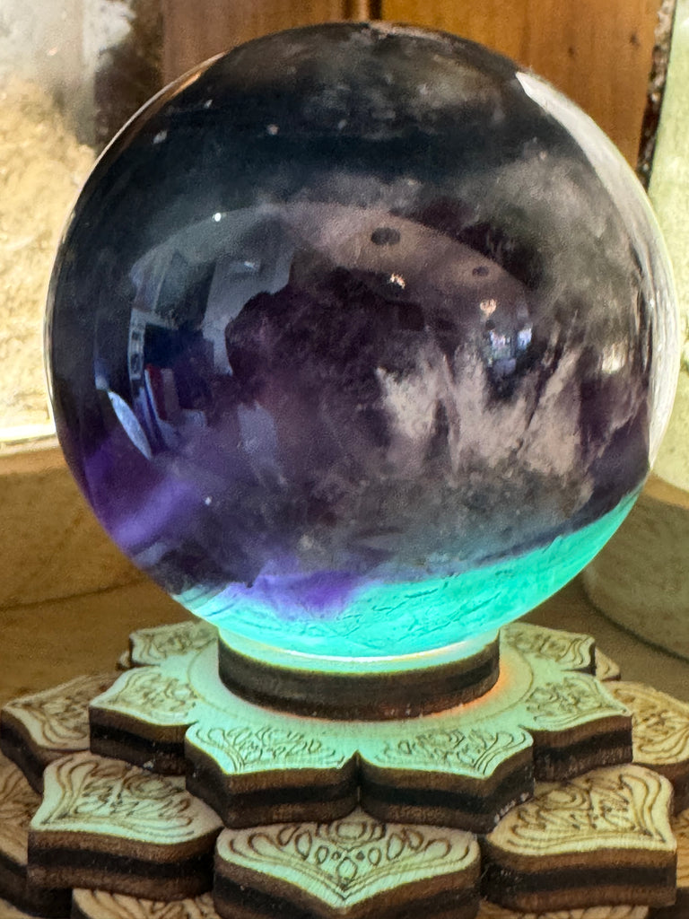 Snowflake Fluorite Sphere #6 329g - Concentration. Organised.