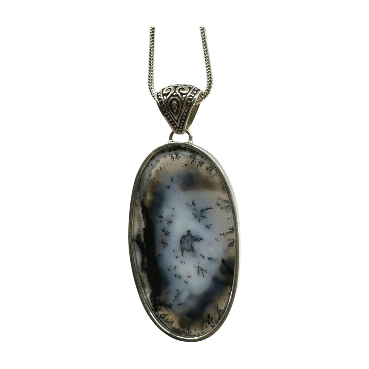 Dendritic Agate Large Silver Pendant  - Earth Healer