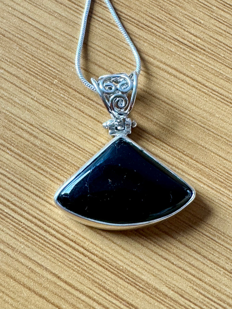 Black Tourmaline Silver Pendant & Chain - Grounding