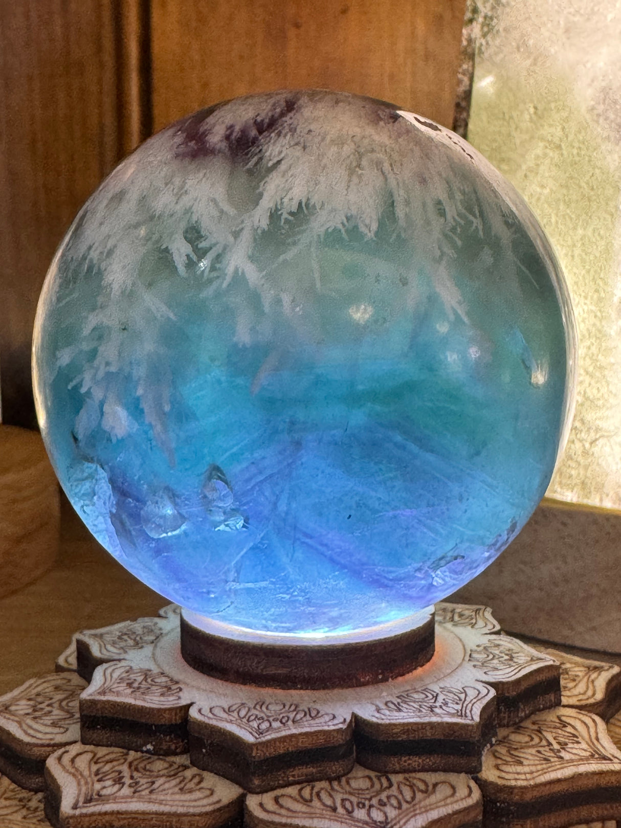 Snowflake Fluorite Sphere #7 285g - Concentration. Organised.