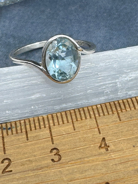 Blue Topaz Silver Ring Size 8 - "I communicate my thoughts with confidence and clarity."