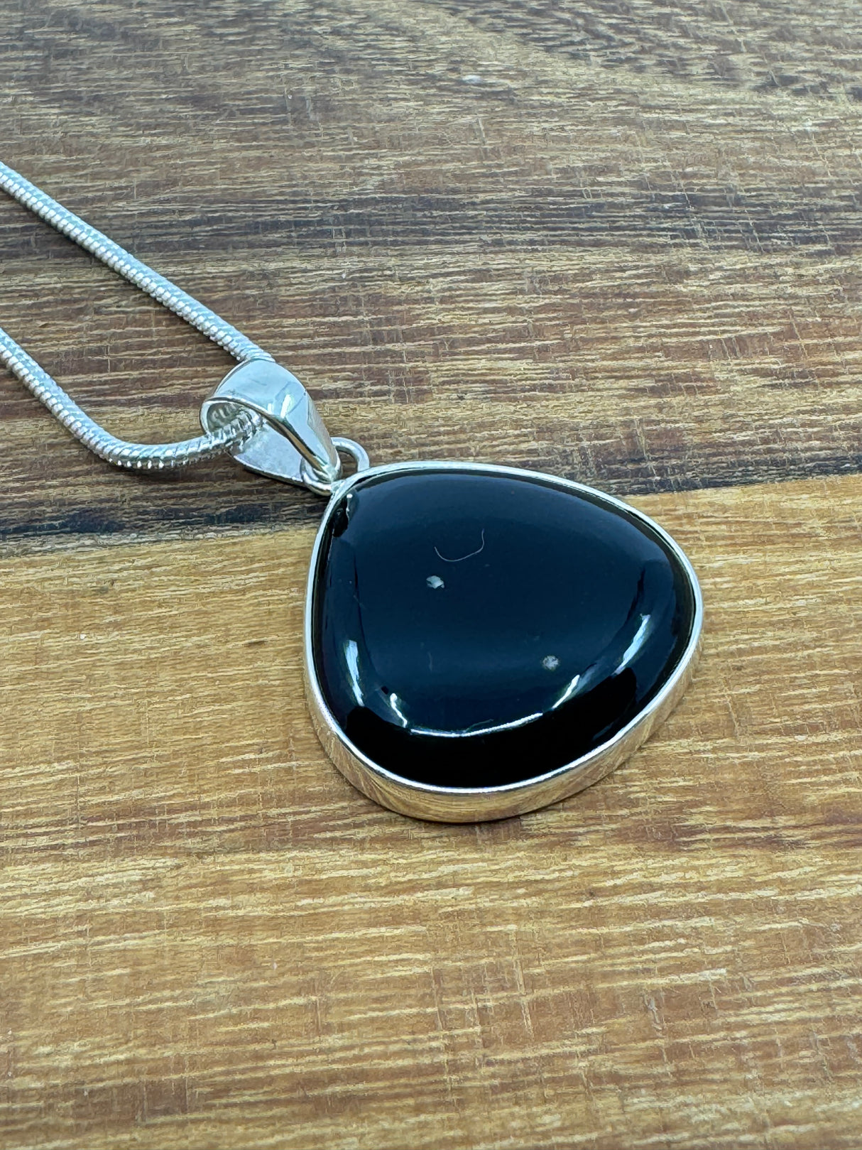 Black Obsidian Silver Pendant - "I release negative energy within and around me."