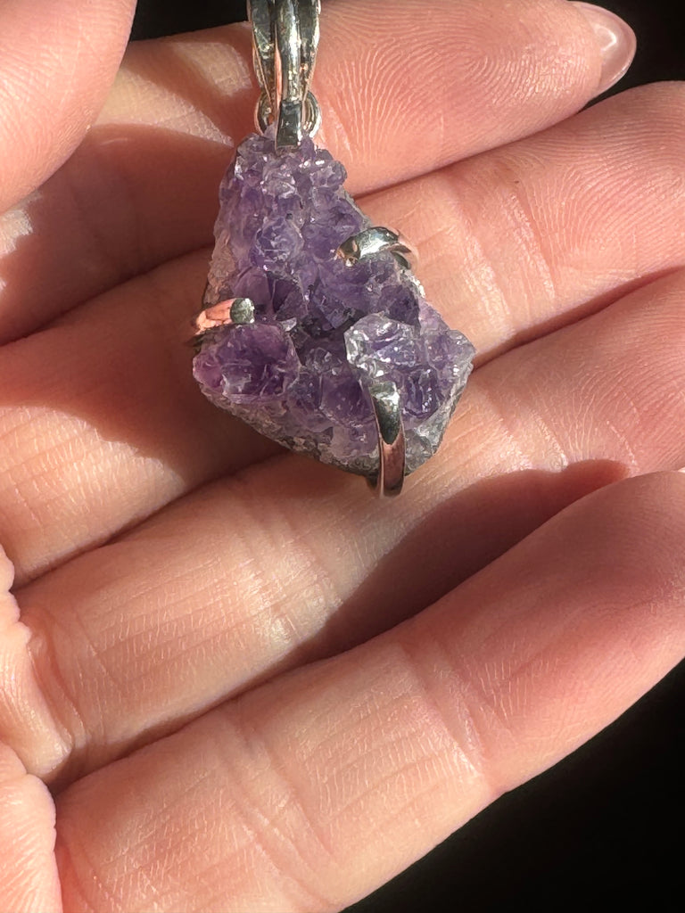 Amethyst Cluster Silver Pendant - Intuition & Protection