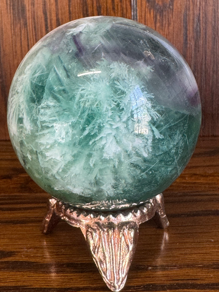 Snowflake Fluorite Sphere #4 323g - Concentration. Organised.