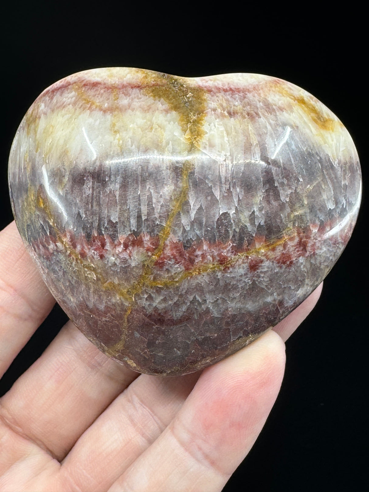 Red Banded Calcite Heart 146g - For Detoxification & Energy. “I love &amp; appreciate my body