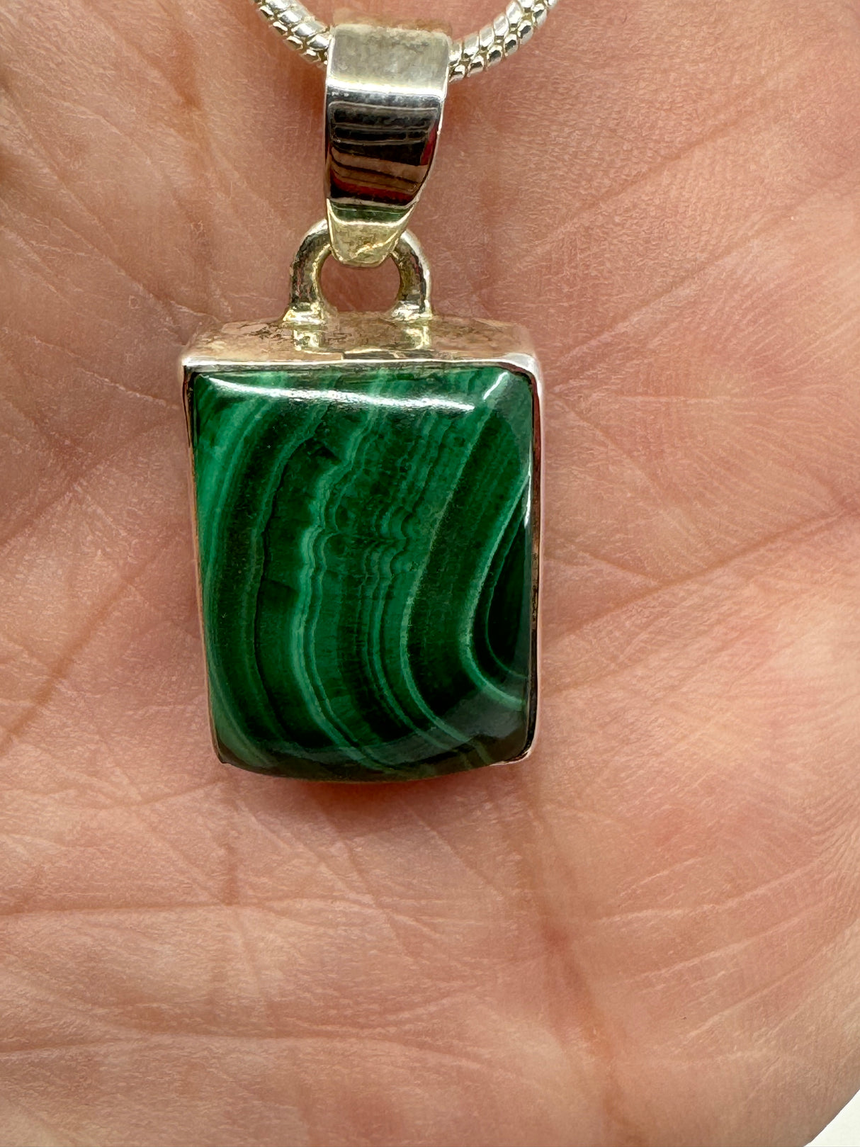 Malachite Silver Pendant - "I choose to radiate love, kindness, and positive energy."