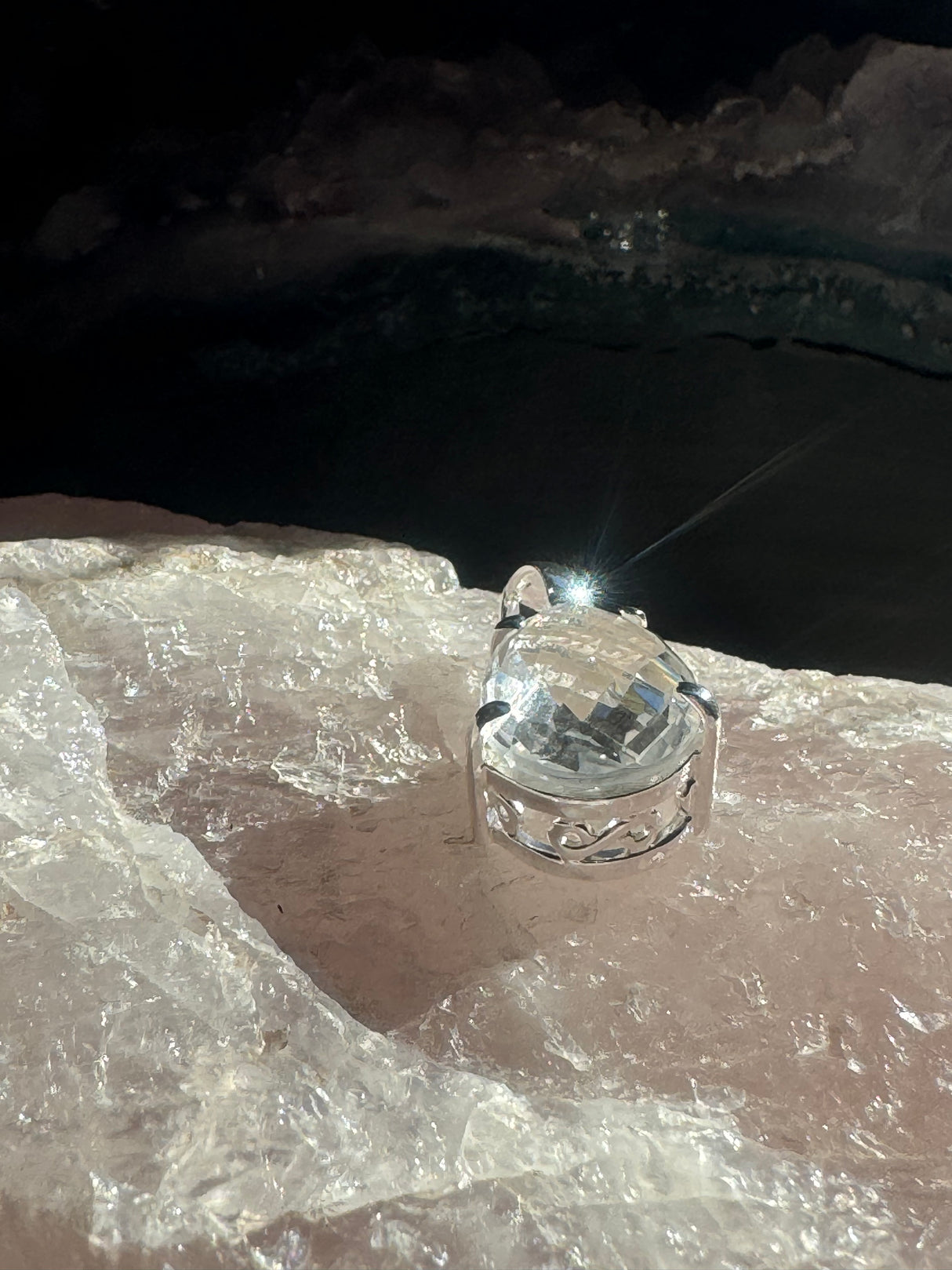 Clear Quartz Teardrop Faceted Chunky Silver Pendant & Chain - Master Healer. High Vibrational.