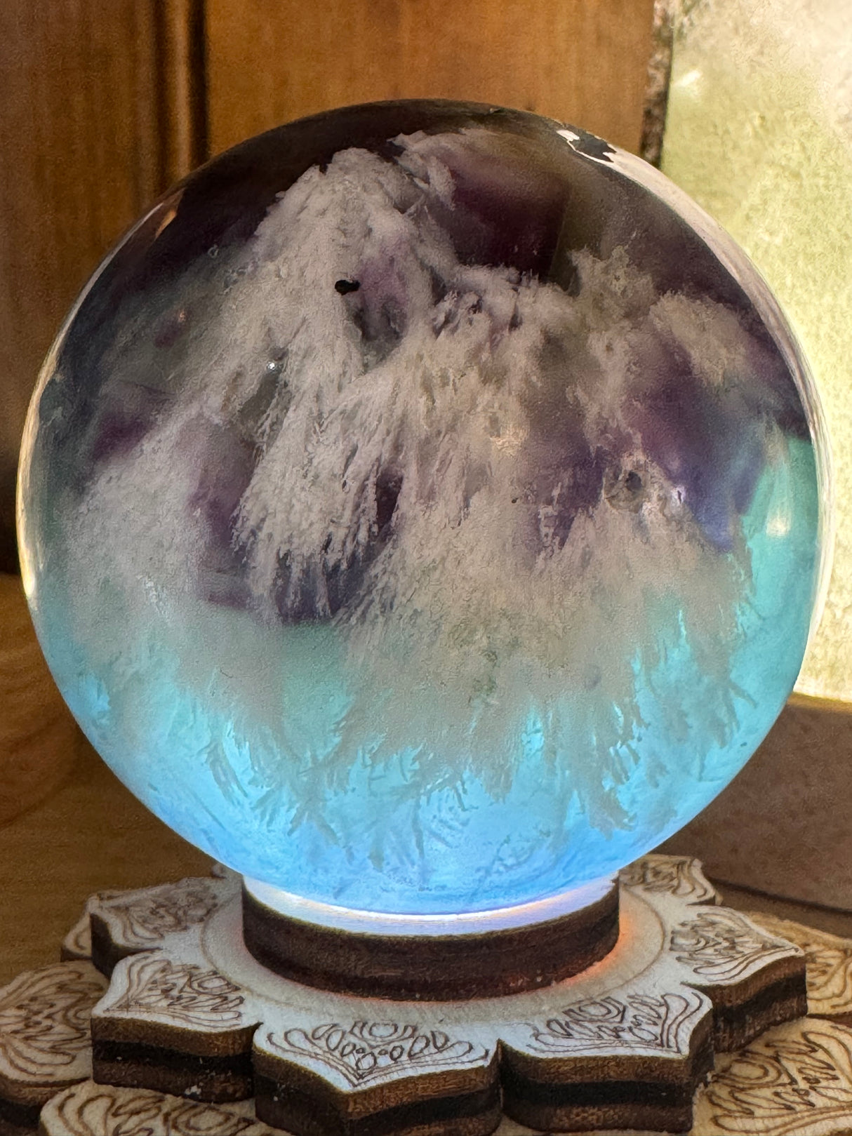 Snowflake Fluorite Sphere #7 285g - Concentration. Organised.