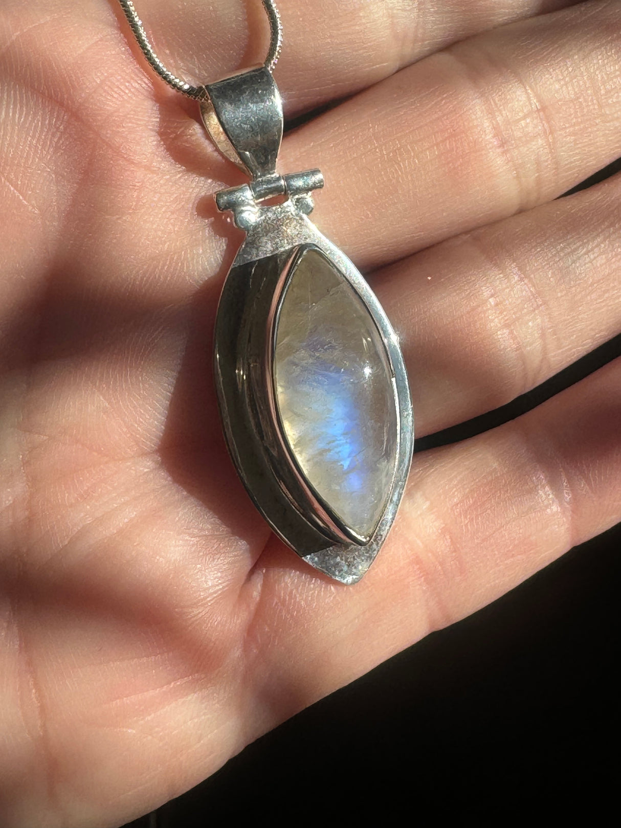 Moonstone Rainbow Pendant & Silver Chain - Inner Peace & New Beginnings