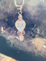 Moonstone Rainbow & Amethyst Pendant & Silver Chain - Inner Peace & New Beginnings