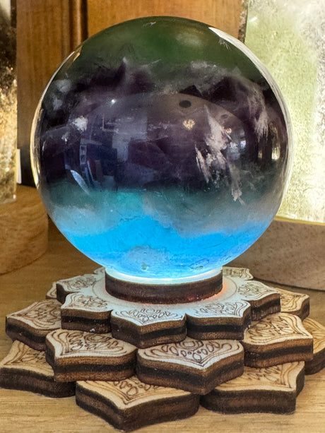 Snowflake Fluorite Sphere #6 329g - Concentration. Organised.