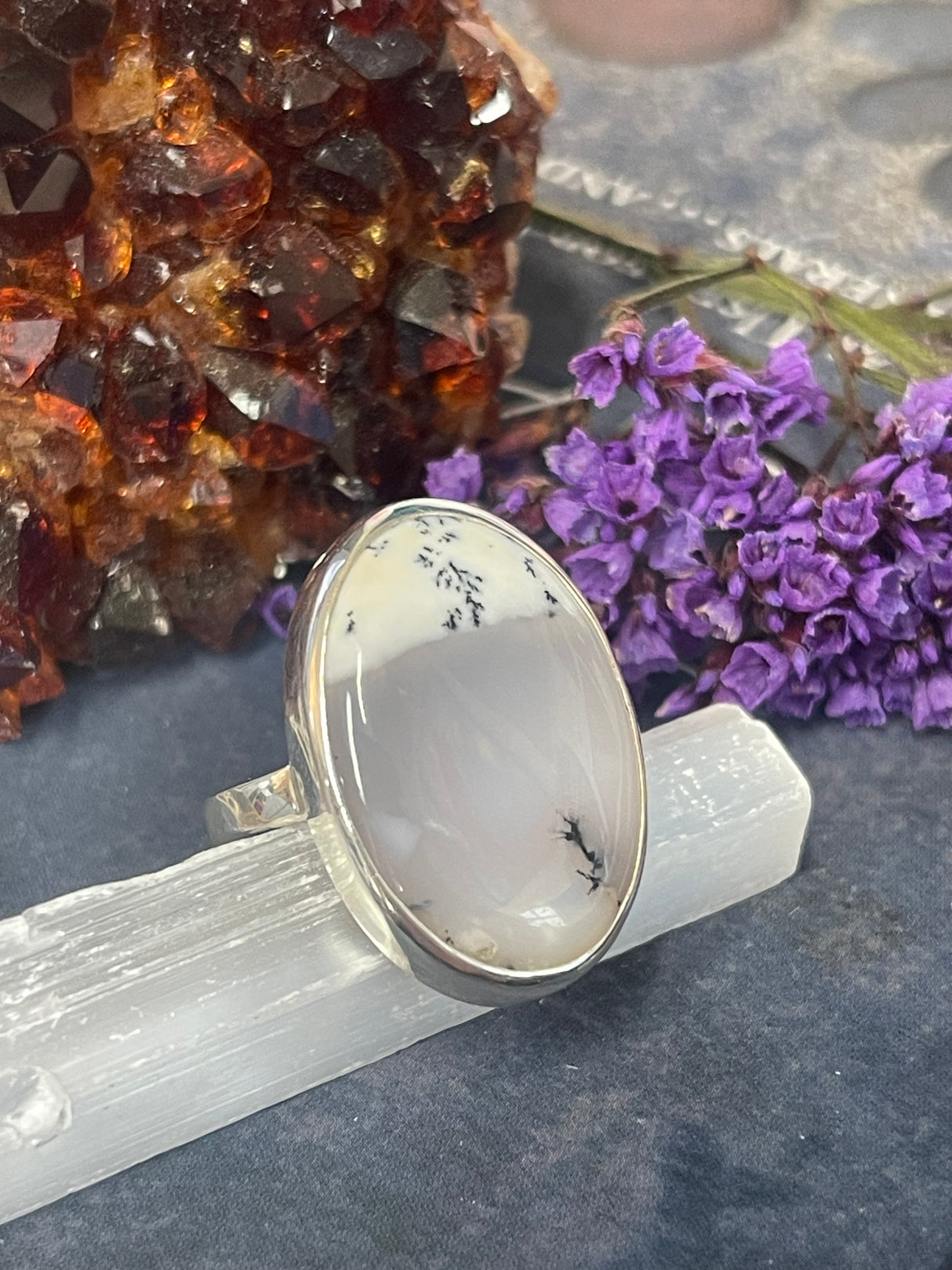 Dendritic Agate Silver Ring Size 10 #3 - Earth Healer - Protection