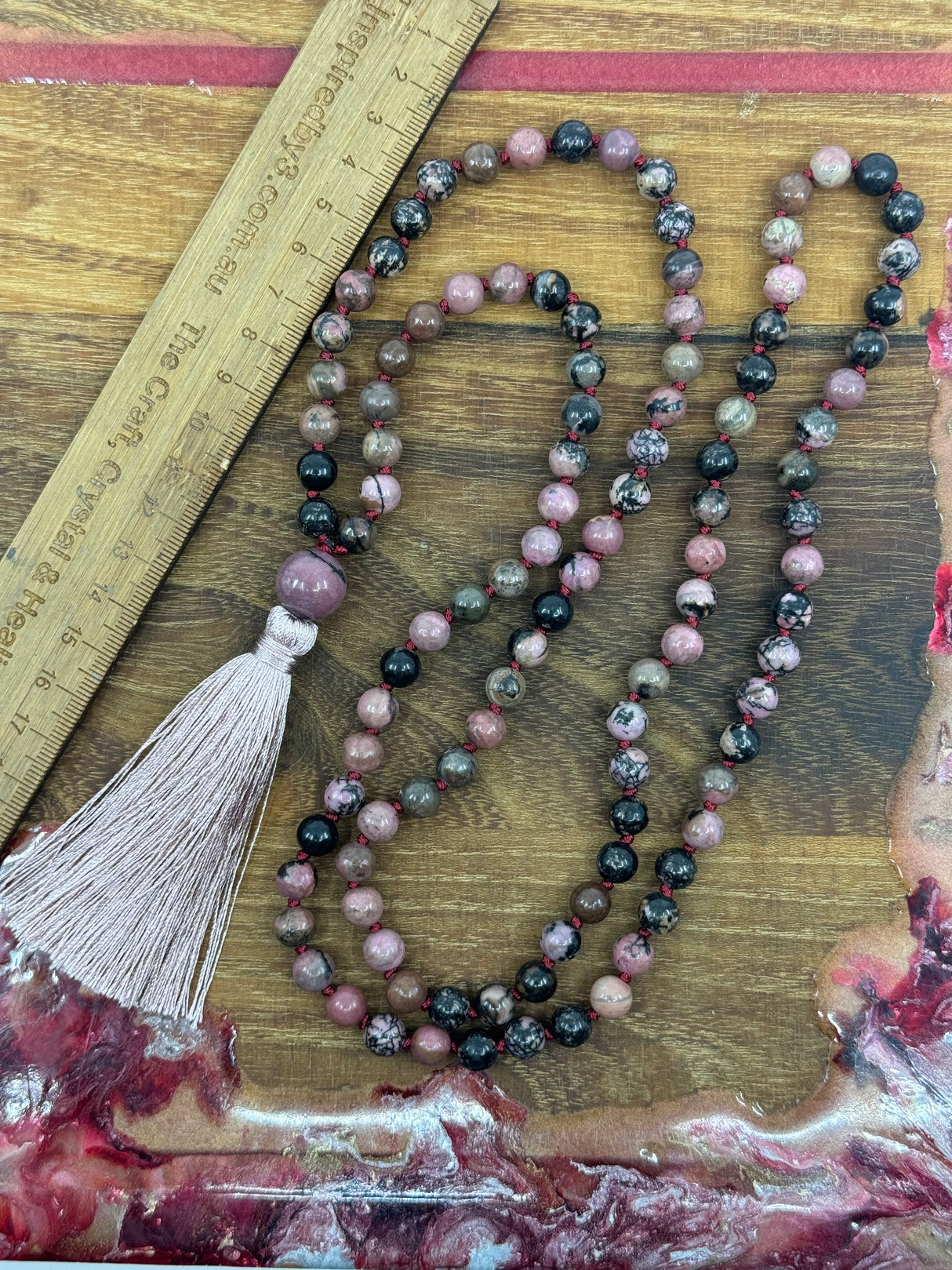 Mala Beads - Rhodonite - “I am so thankful for all the blessings in my life”