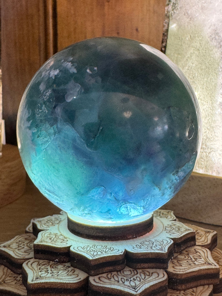 Snowflake Fluorite Sphere #7 285g - Concentration. Organised.