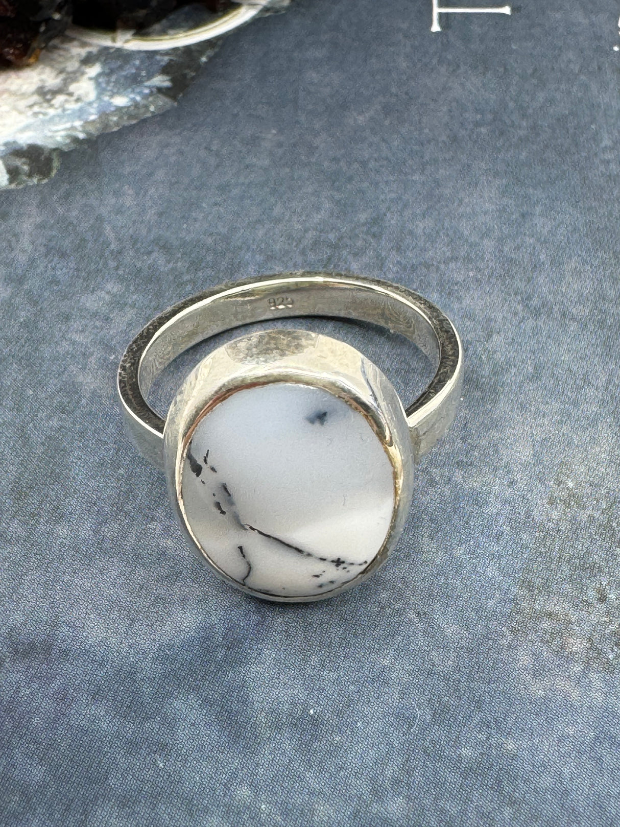 Dendritic Agate Silver Ring Size 8 - Earth Healer - Protection