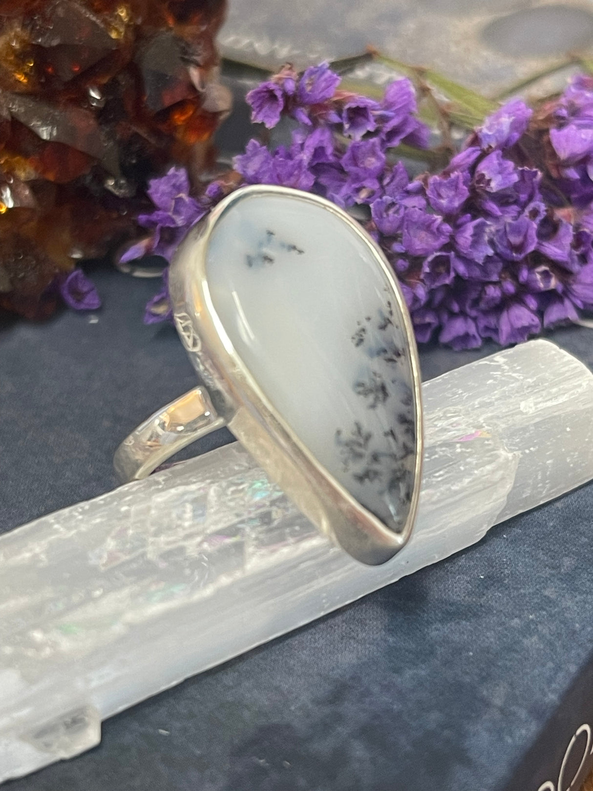 Dendritic Agate Silver Ring Size 10 #2 - Earth Healer - Protection