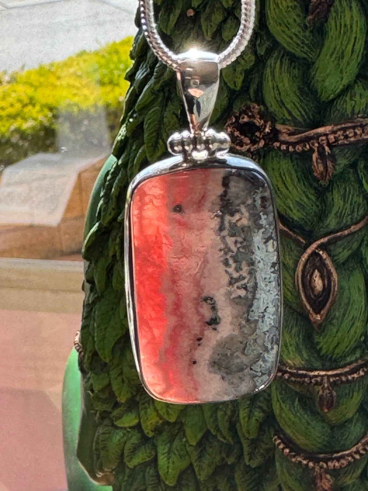 Rhodocroscite Silver Pendant- "My mind, body, and spirit are protected and grounded."