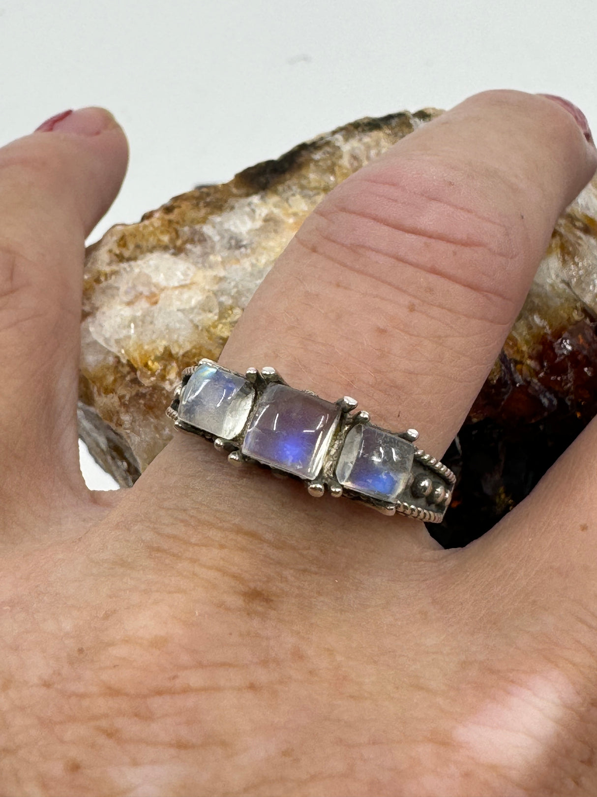 Rainbow Moonstone Silver Ring Size 8 - “My mind is open to new possibilities and opportunities”.