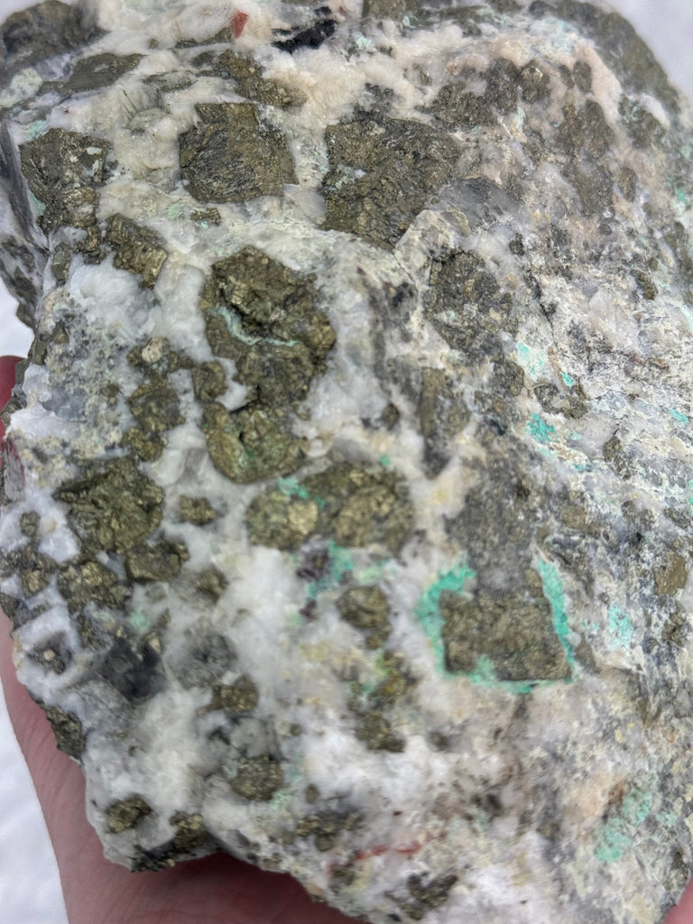 Pyrite Specimen on Quartz with flashes of Malachite - 1.751Kikos RARE - Protection & Energy