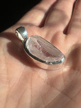 Pink Kunzite Unpolished Silver Pendant and Chain - “I am open to receive Divine Love and to accept joy into my life"