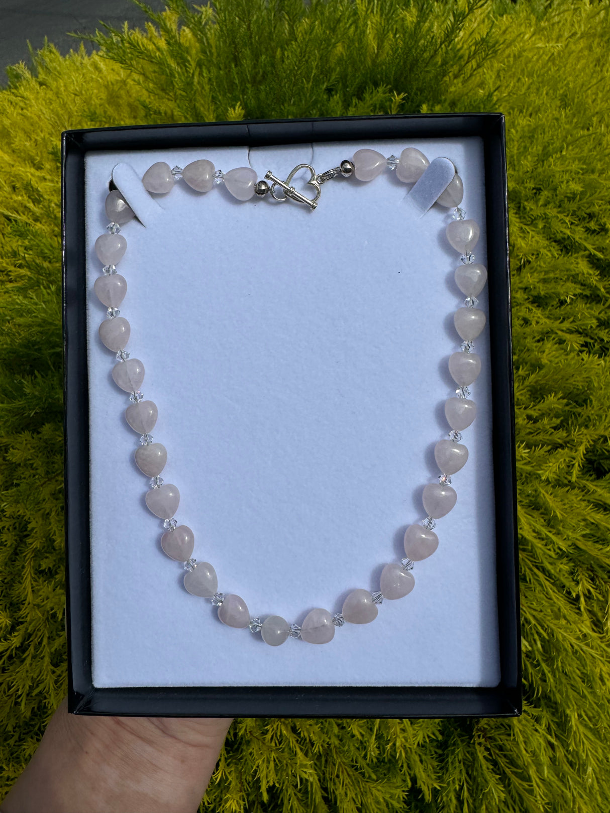 Rose Quartz Heart Necklace Handemade by us.  - “I radiate love, beauty, confidence and grace”.