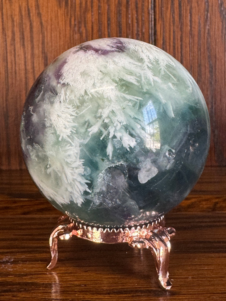 Snowflake Fluorite Sphere #7 285g - Concentration. Organised.