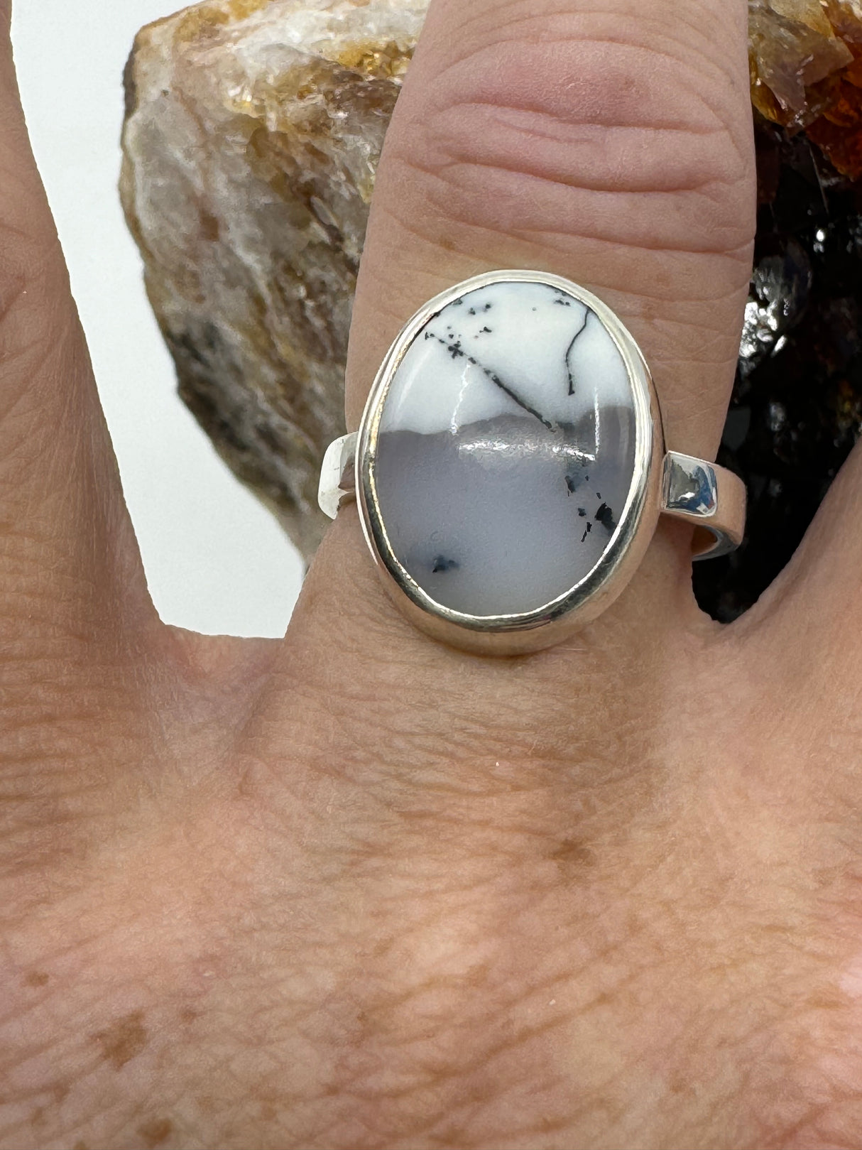 Dendritic Agate Silver Ring Size 8 - Earth Healer - Protection