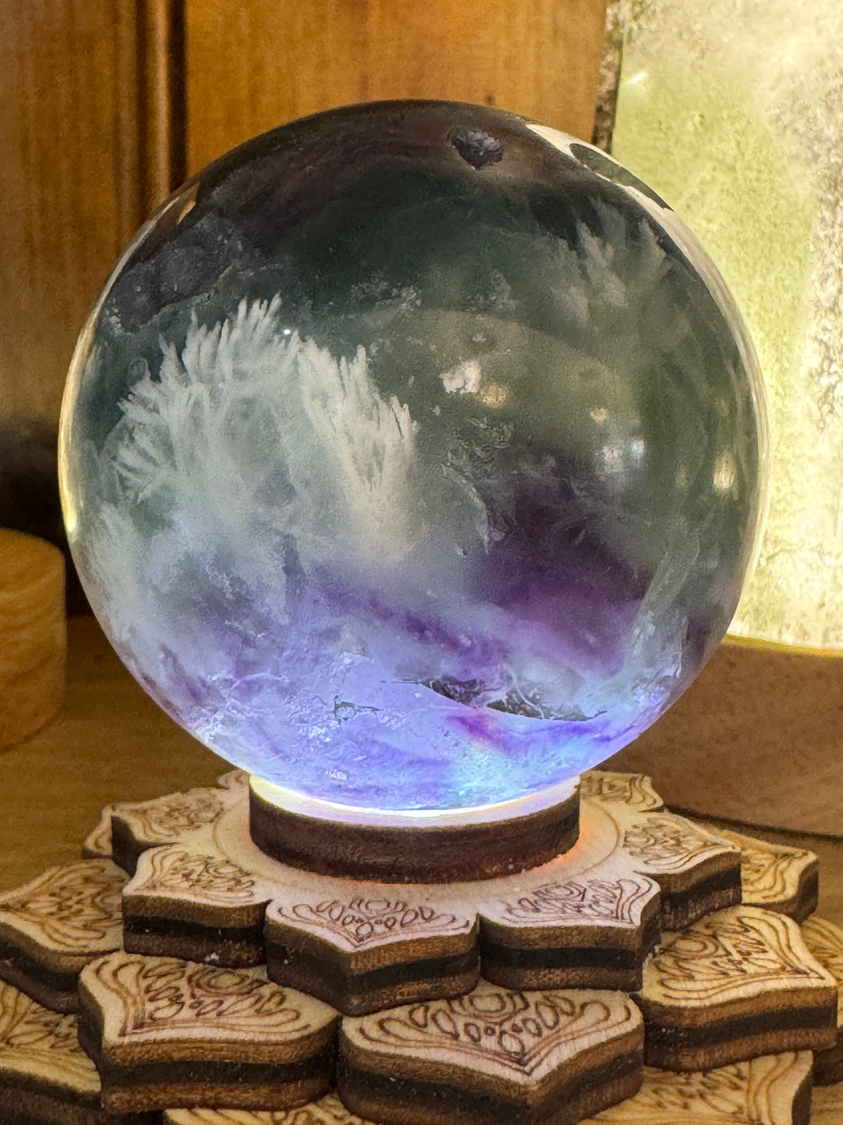 Snowflake Fluorite Sphere #7 285g - Concentration. Organised.