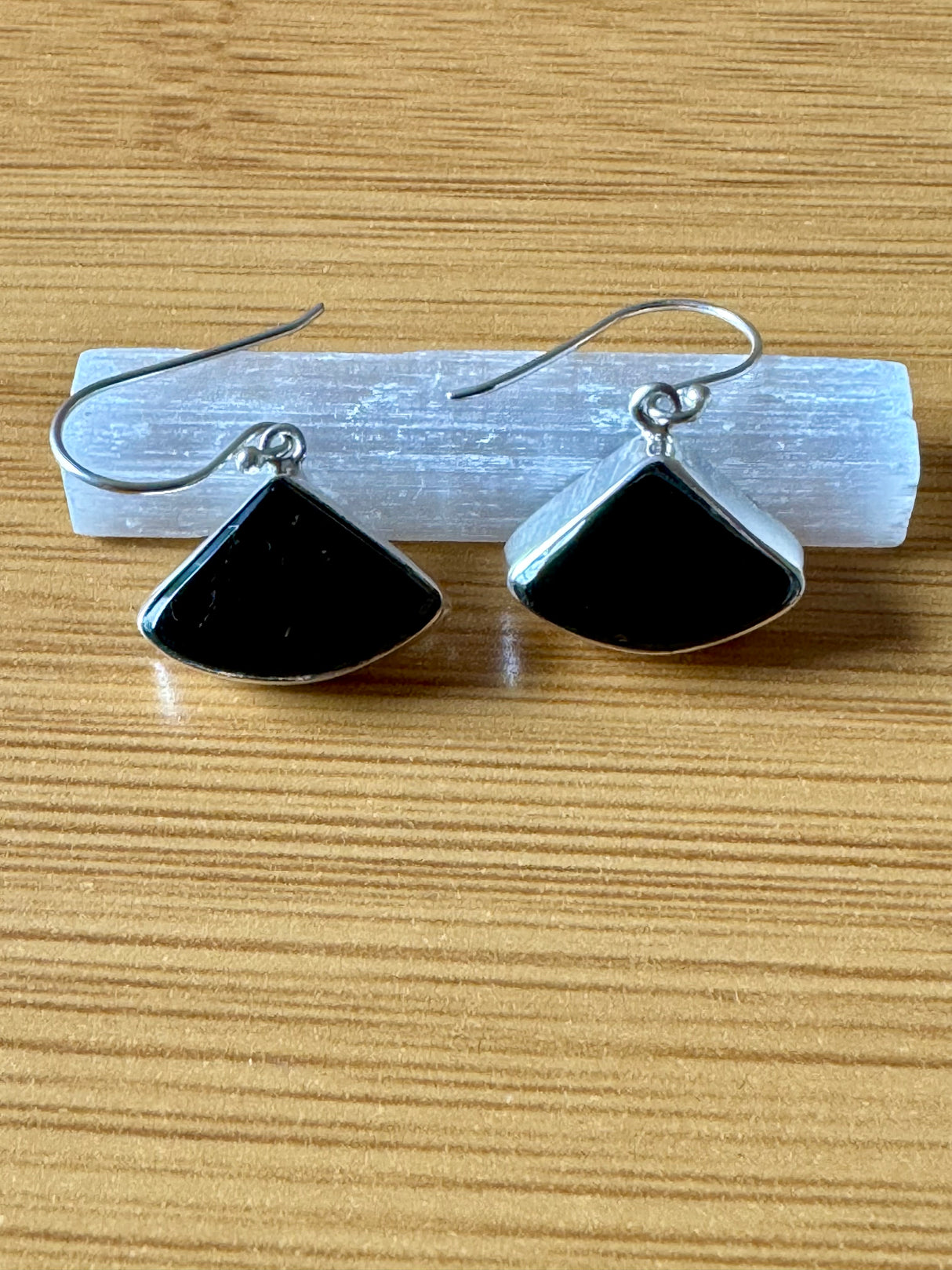 Black Tourmaline Silver Earrings - Grounding