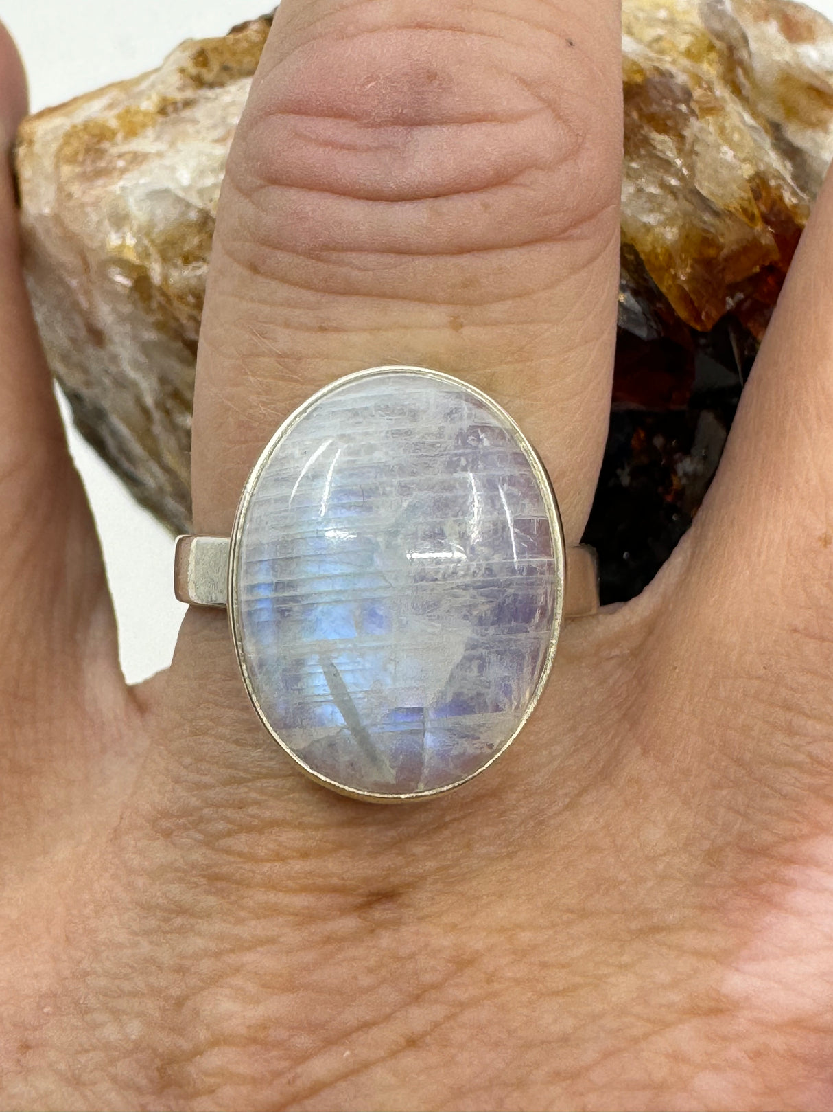 Rainbow Moonstone Silver Ring Size 8 - “My mind is open to new possibilities and opportunities”.