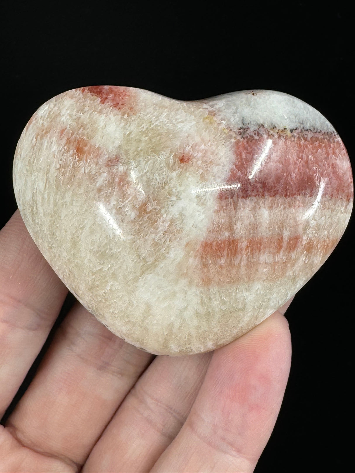 Red Banded Calcite Heart 96g - For Detoxification & Energy. “I love &amp; appreciate my body