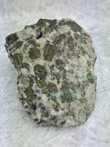 Pyrite Specimen on Quartz with flashes of Malachite - 1.751Kikos RARE - Protection & Energy