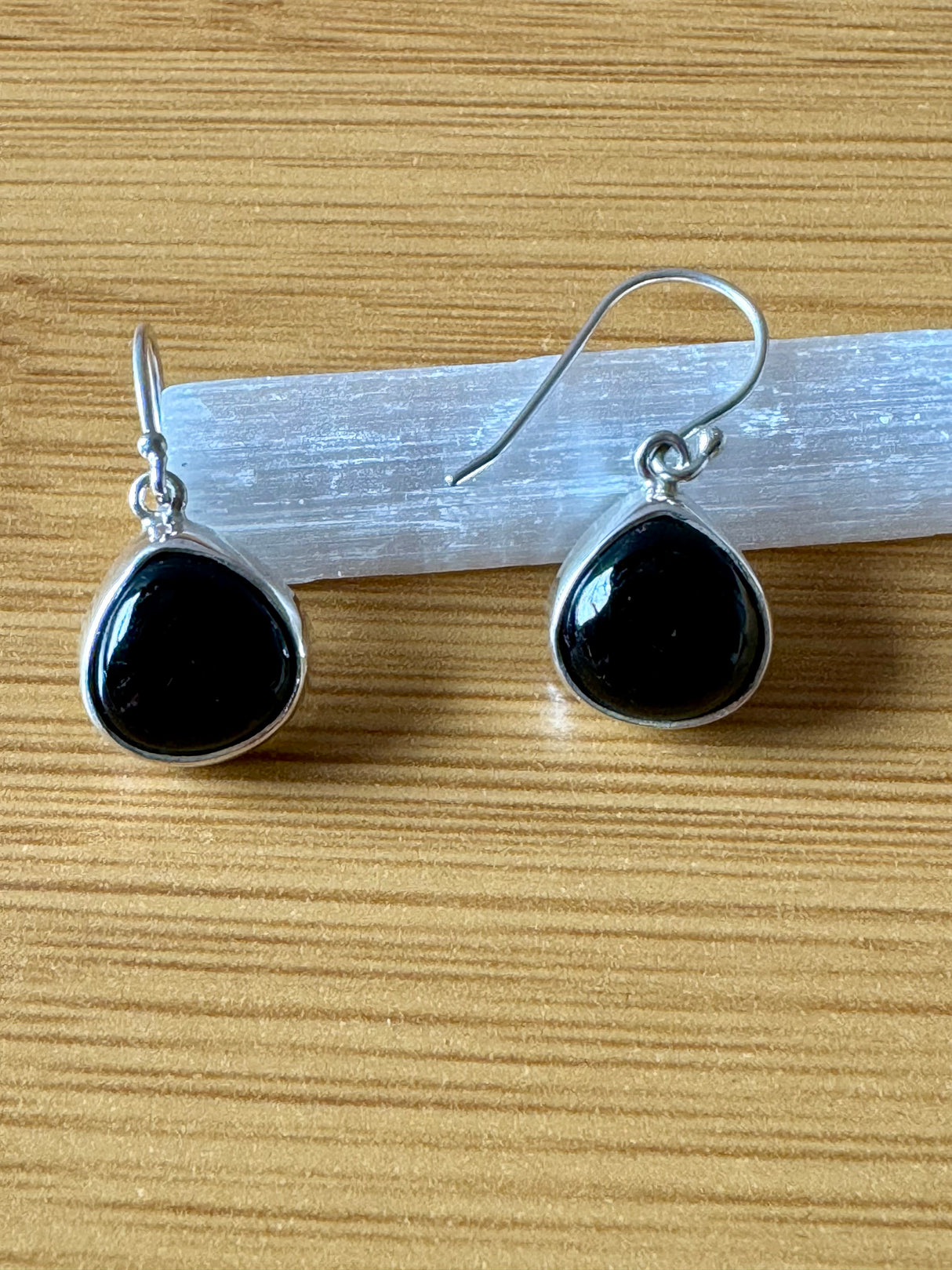 Black Tourmaline Silver Earrings - Grounding