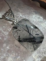 Black Tourmaline in Quartz Silver Pendant & Chain - Protection