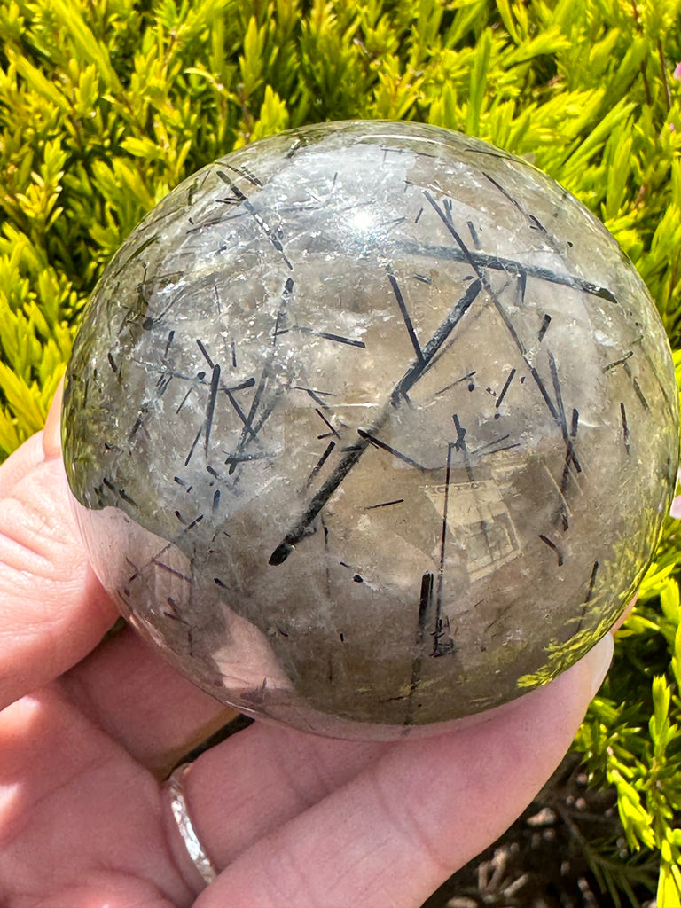 Black Tourmaline in Quartz Sphere 321g- Protection