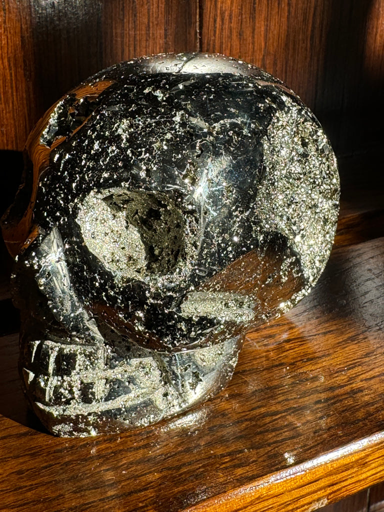 Pyrite Skull Carving #3 - 1.326kilos - Protection & Energy