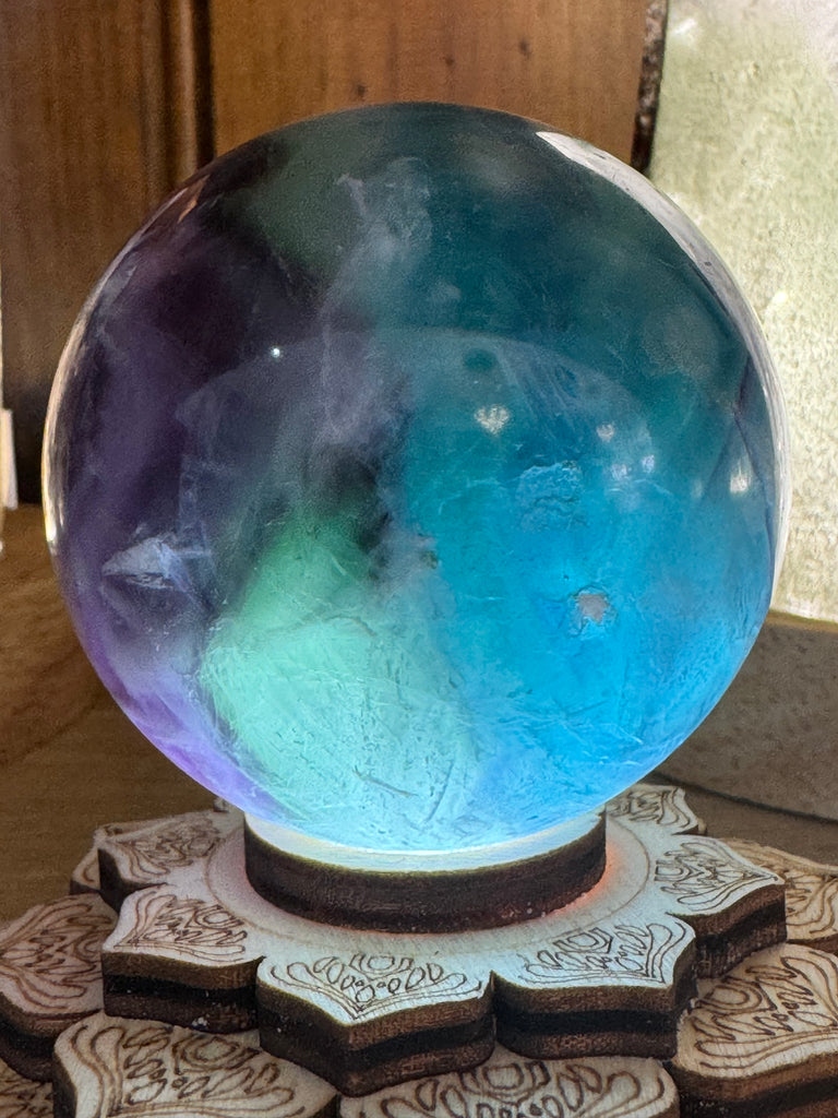 Snowflake Fluorite Sphere #5 262g - Concentration. Organised.