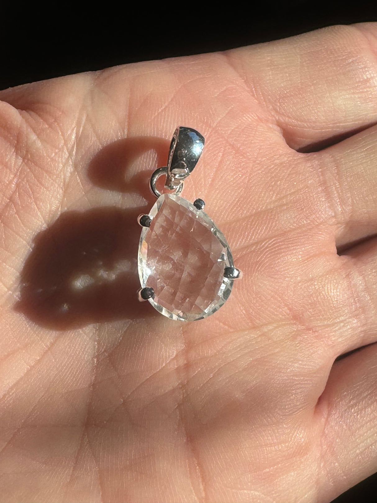 Clear Quartz Teardrop Faceted Chunky Silver Pendant & Chain - Master Healer. High Vibrational.