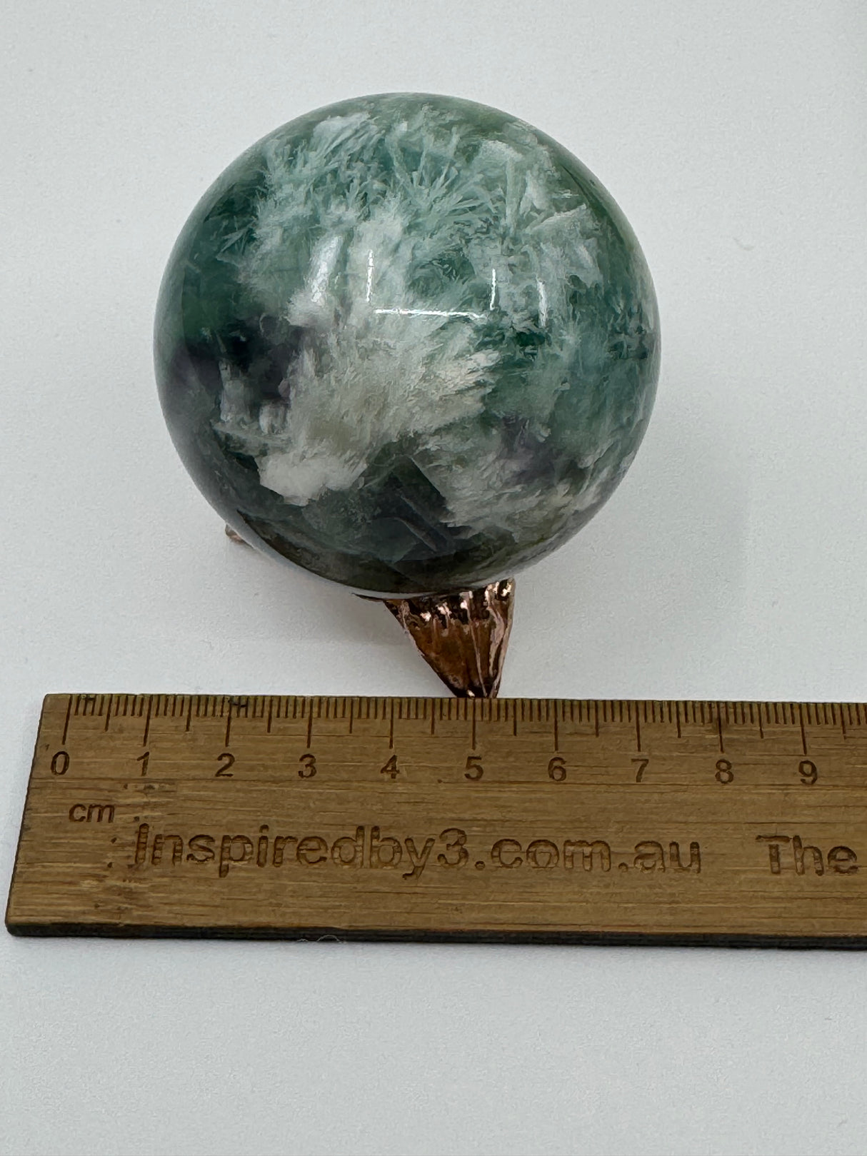 Snowflake Fluorite Sphere #4 323g - Concentration. Organised.