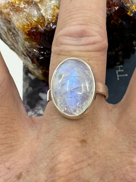 Rainbow Moonstone Silver Ring Size 8 - “My mind is open to new possibilities and opportunities”.