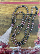 Mala Beads - Rhodonite - “I am so thankful for all the blessings in my life”