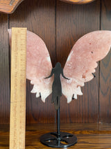 Pink Amethyst Wings Carving on Stand 524g - “ I am a strong and loving person”.