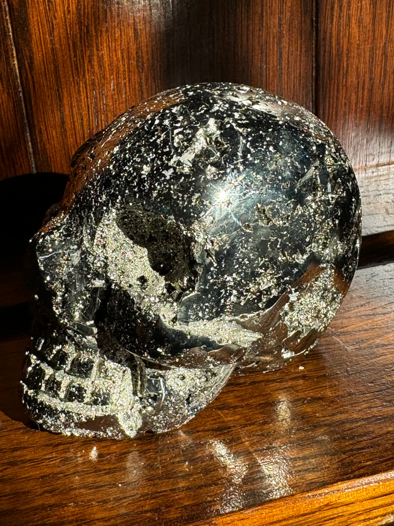 Pyrite Skull Carving #6 - 1.079kilos - Protection & Energy